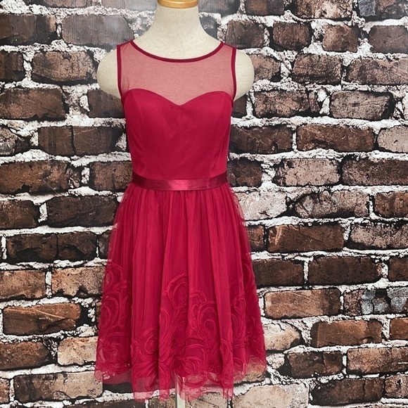 DB Studio Dress Red Christmas Holiday Floral Ribbon Tulle XS - Picture 2 of 14